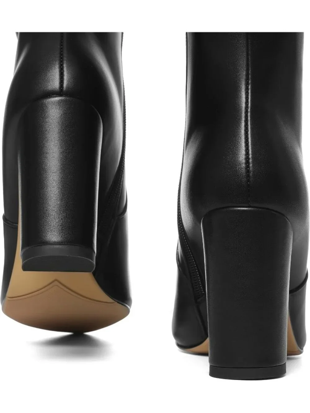 Women's Black Pu Chunky Heel Pointed Toe Wide Calf Side Zipper Knee High Boots